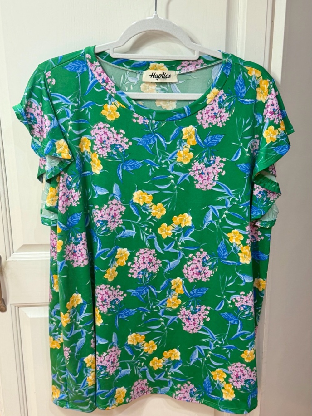 Haptics Green Floral Ruffle Sleeve Tee